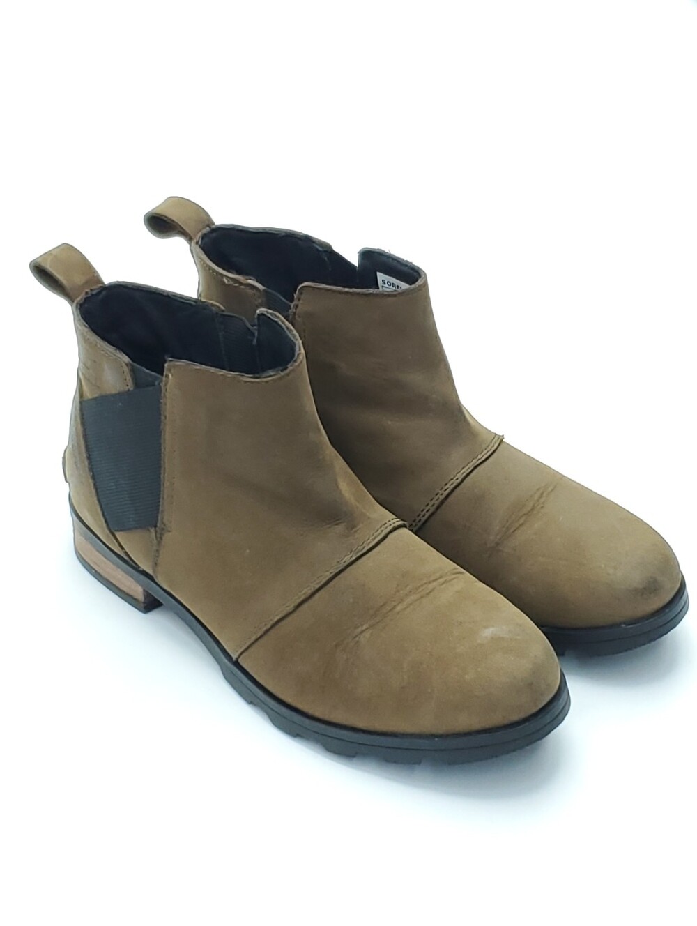 Sorel Emelie Brown Waterproof Leather Chelsea Ankle Boots Women's Size 8.5